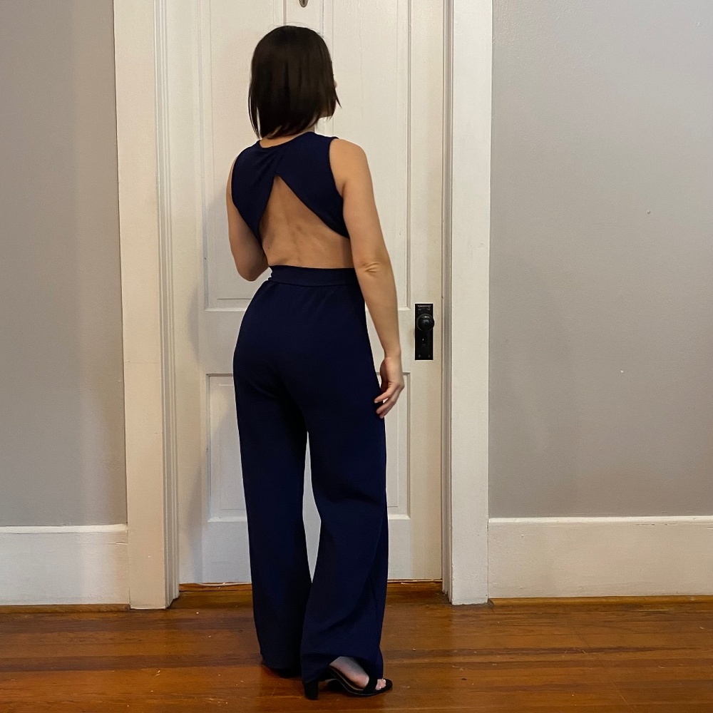Navy, Open Back Romper